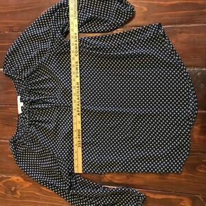 LOFT Navy White Geometric Print Tie Neck Long Sleeve Blouse Women's M